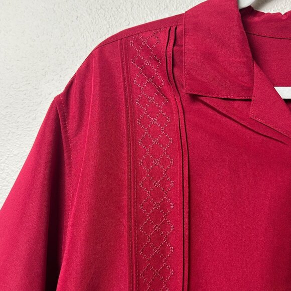 Cubavera Button Up Shirt Mens L Red Embroidered Short Sleeve Bowling - Picture 3 of 11